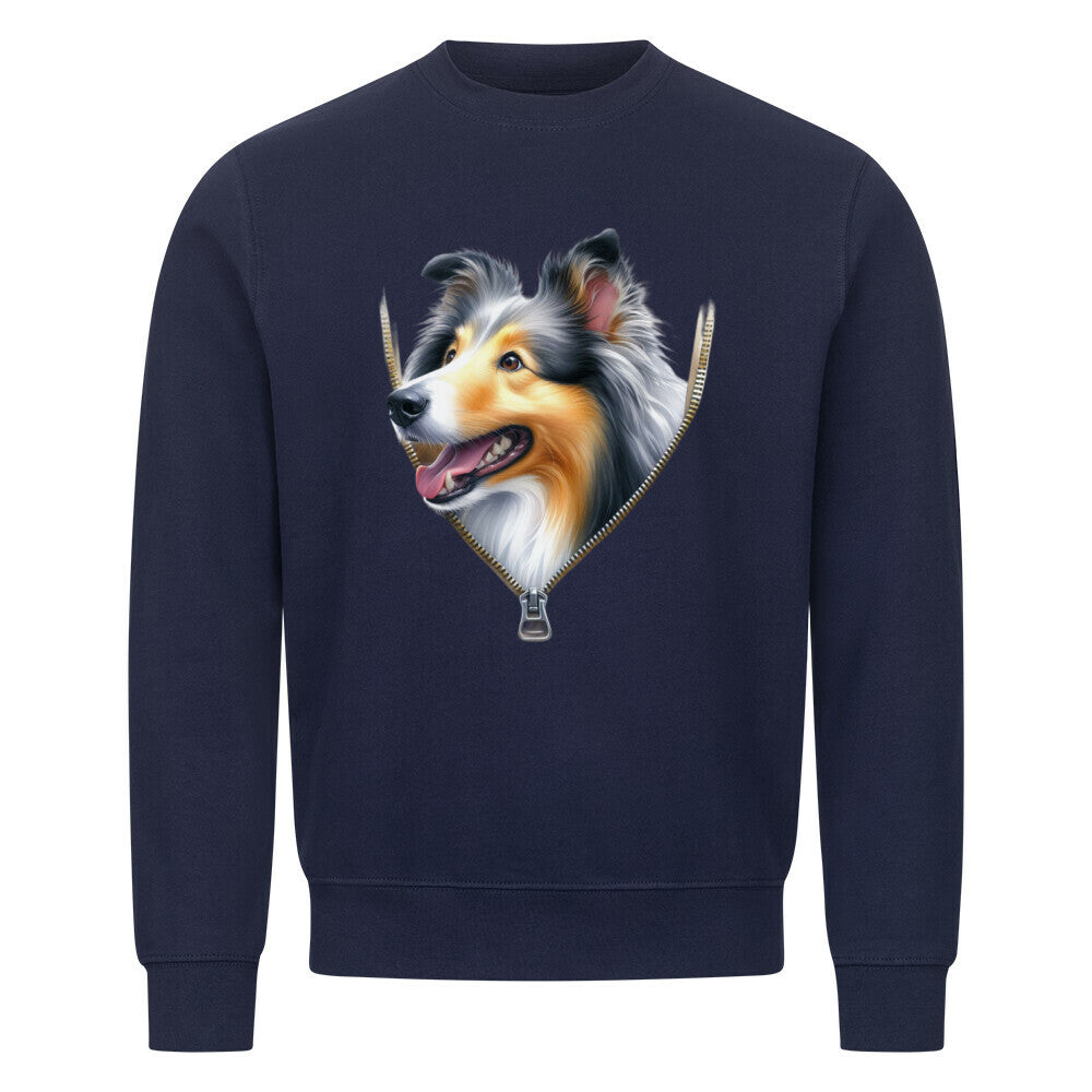 Premium Sweatshirt "Collie Zipper" Navy Blue – hunde-shirt.de