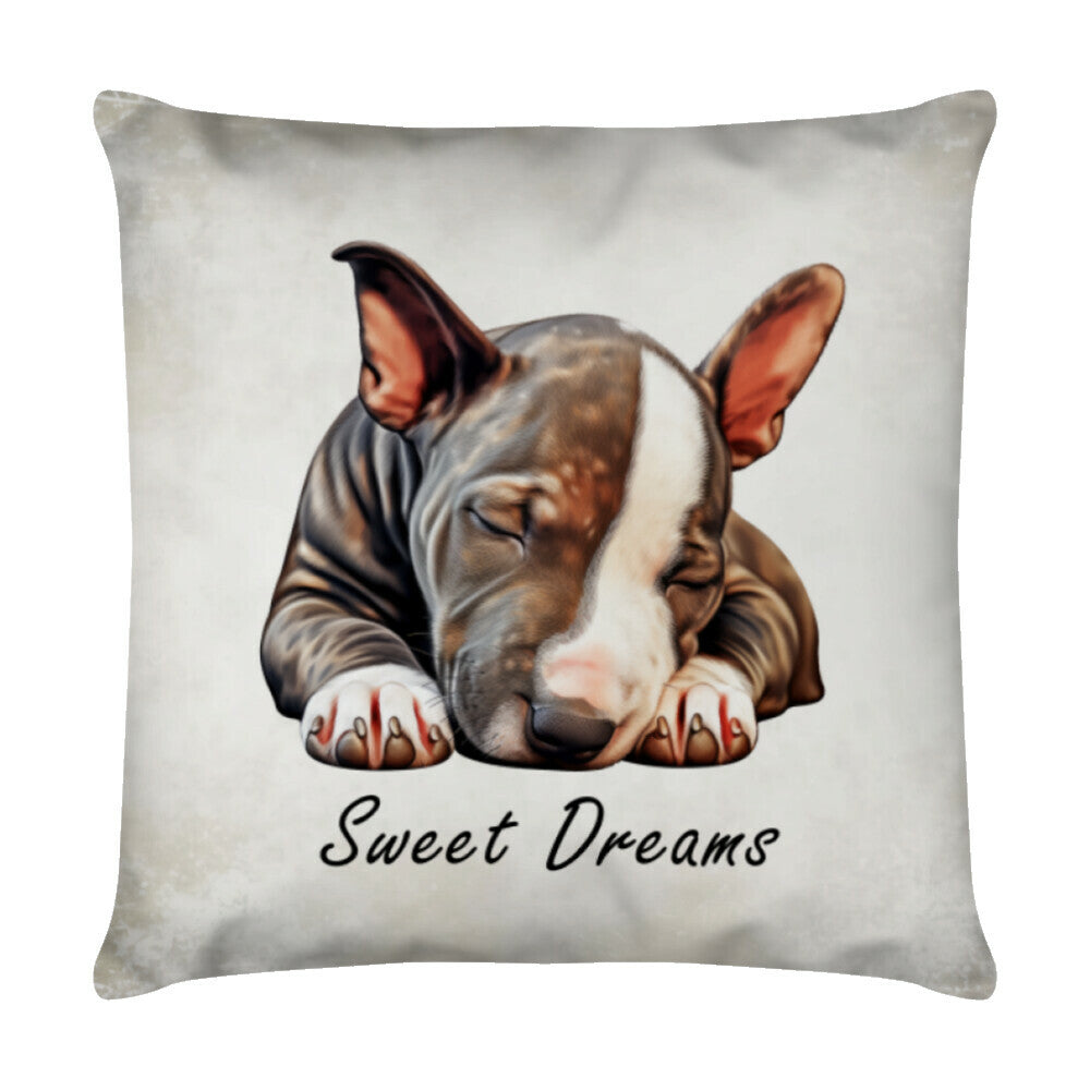 Kissen "Bullterrier Puppy - Sweet Dreams" Weiß – hunde-shirt.de