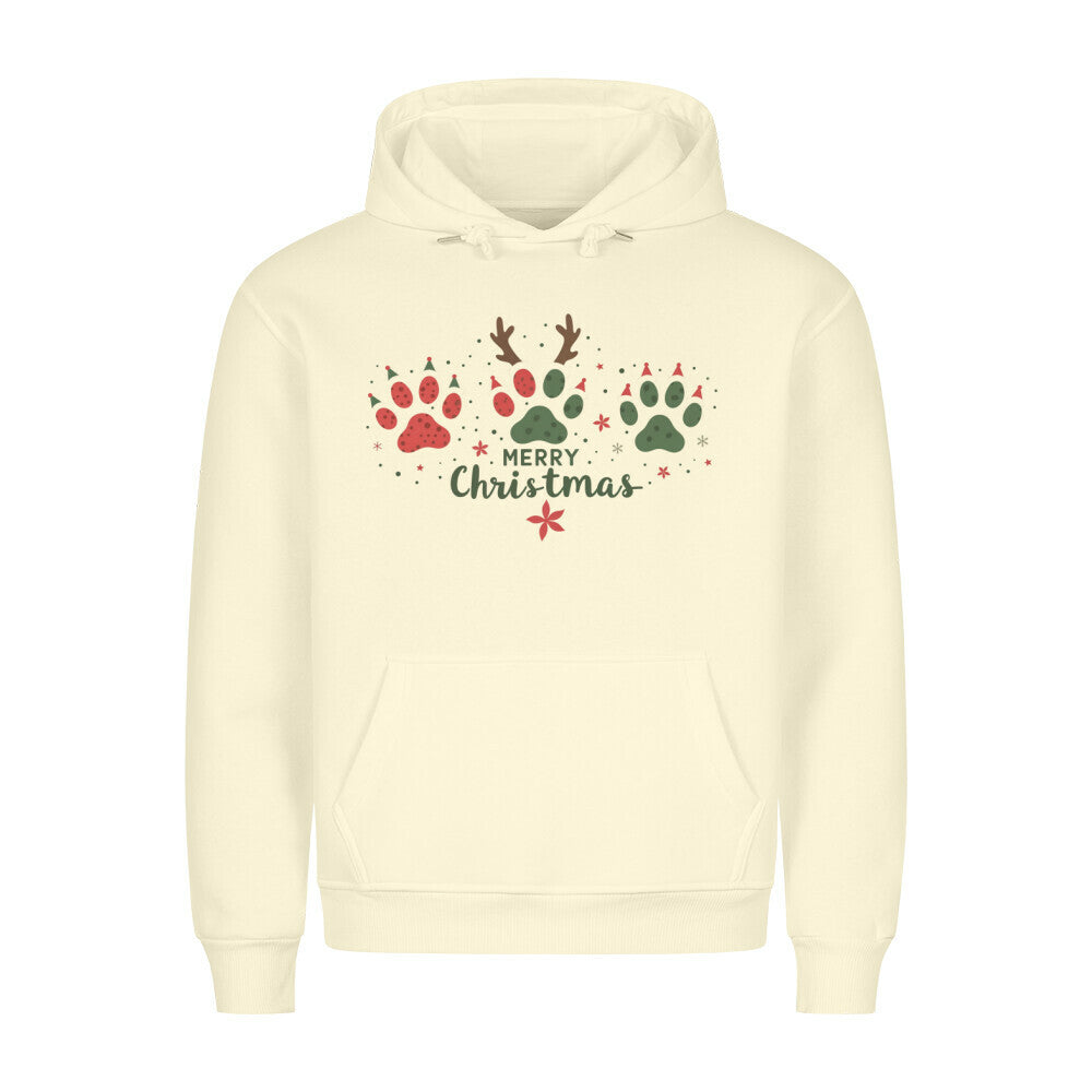 Premium Hoodie "Merry Christmas PAWS" Beige – hunde-shirt.de