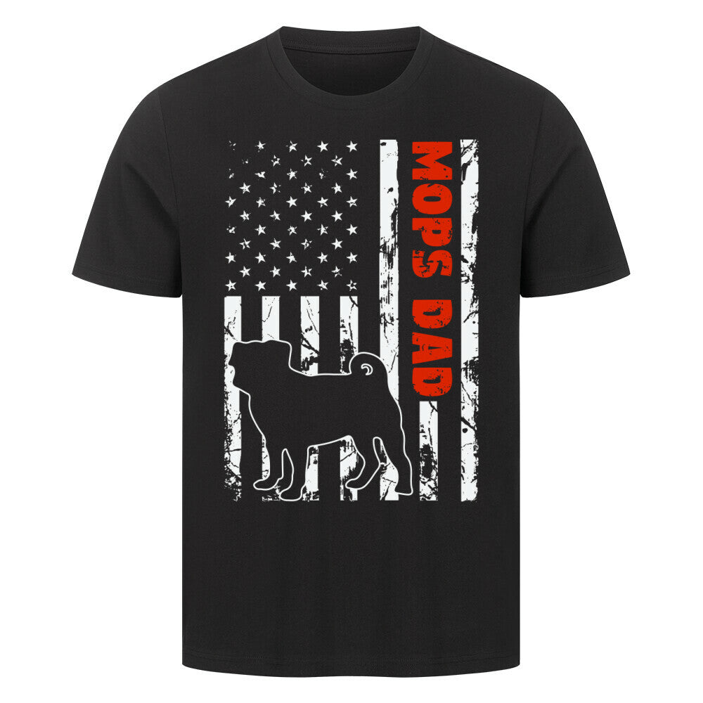 Premium T-Shirt "Mops - Flag Dad" Schwarz – hunde-shirt.de