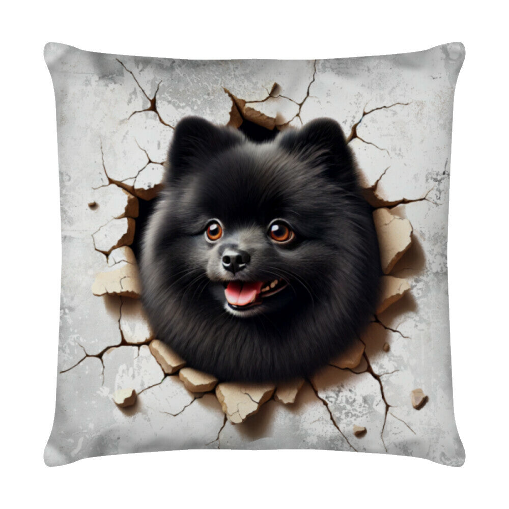 Kissen "Pomeranian schwarz - Look" Weiß – hunde-shirt.de