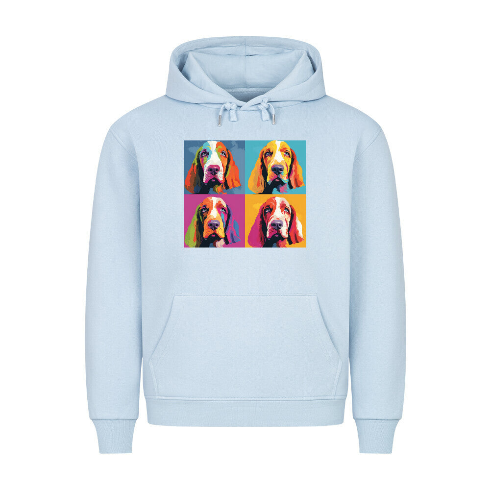 Premium Hoodie "Basset - Quartett" Babyblau – hunde-shirt.de