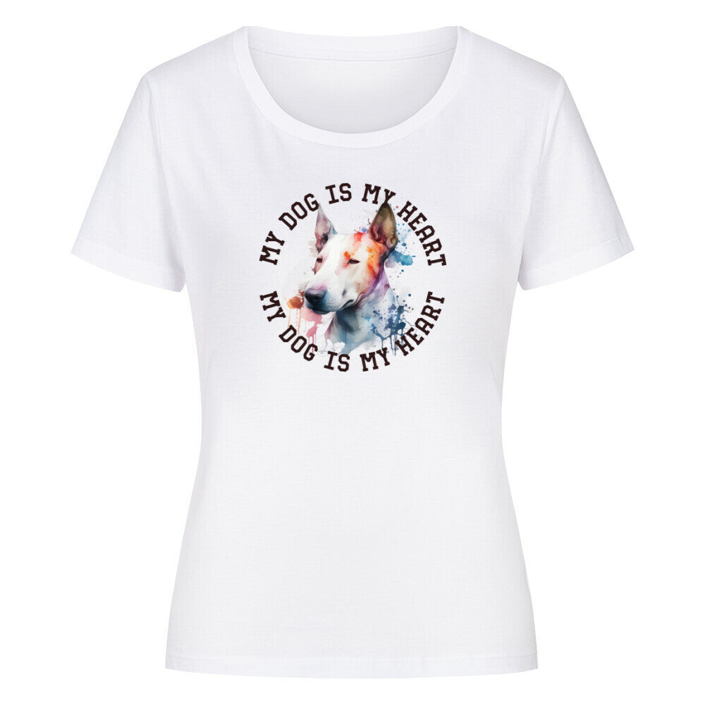 Premium Organic Damen-Shirt "Bullterrier HEART" Weiß – hunde-shirt.de