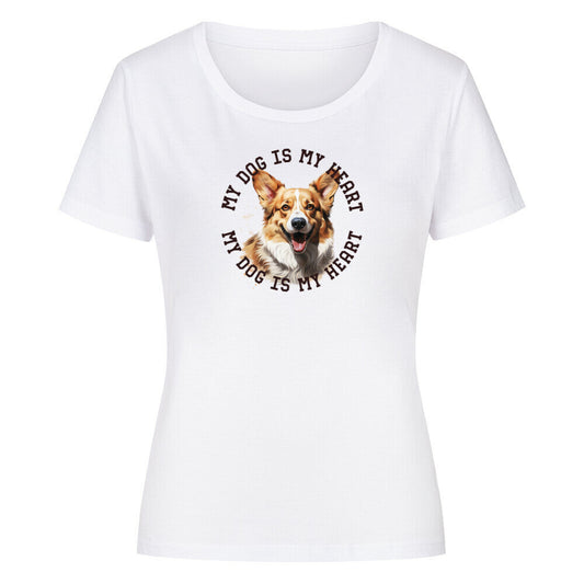Premium Organic Damen-Shirt "Pembroke Welsh Corgi HEART" Weiß – hunde-shirt.de