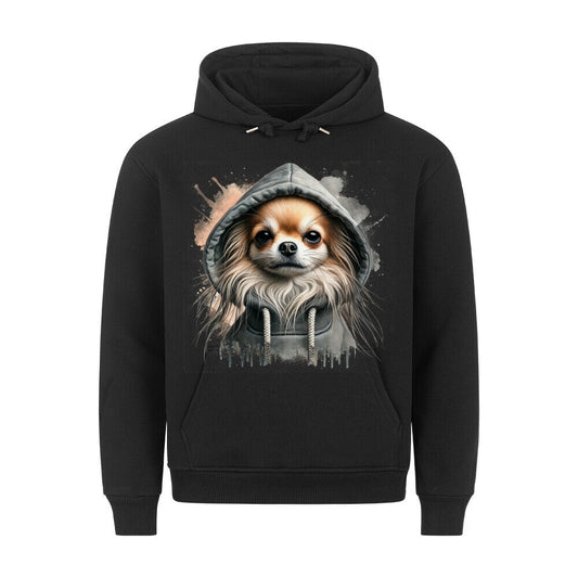 Premium Hoodie "Hooded Chihuahua Langhaar" Schwarz – hunde-shirt.de