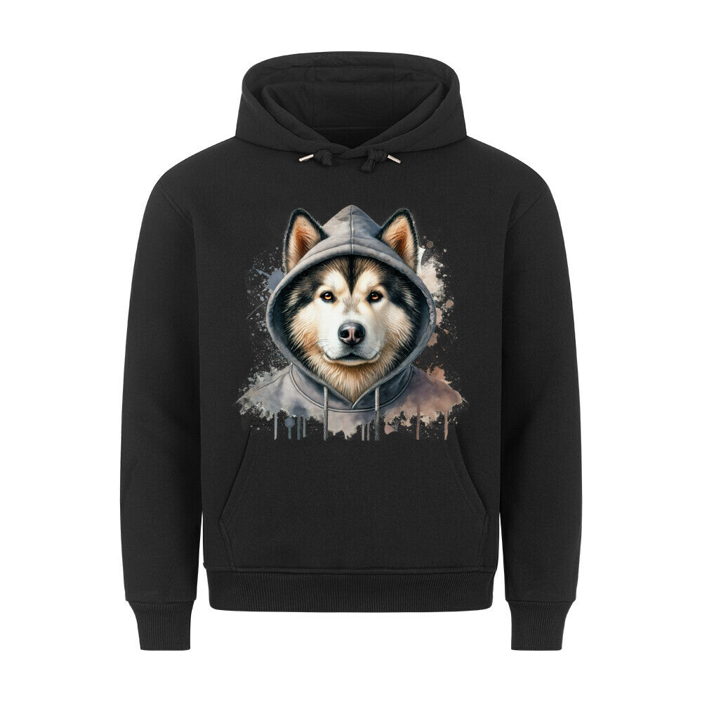 Premium Hoodie "Hooded Alaskan Malamute" Schwarz – hunde-shirt.de