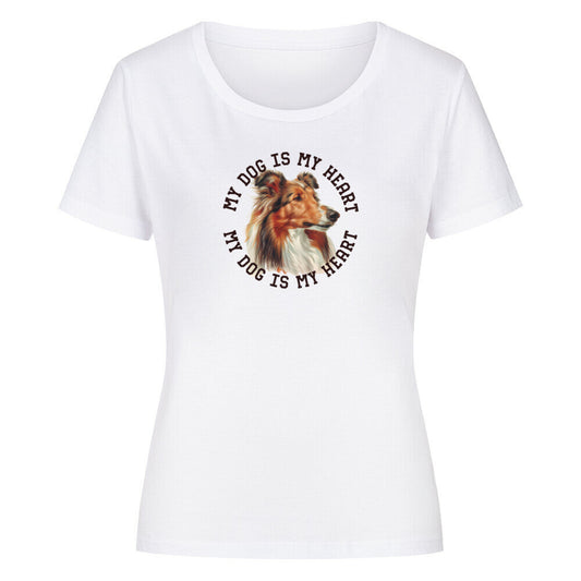 Premium Organic Damen-Shirt "Collie HEART" Weiß – hunde-shirt.de