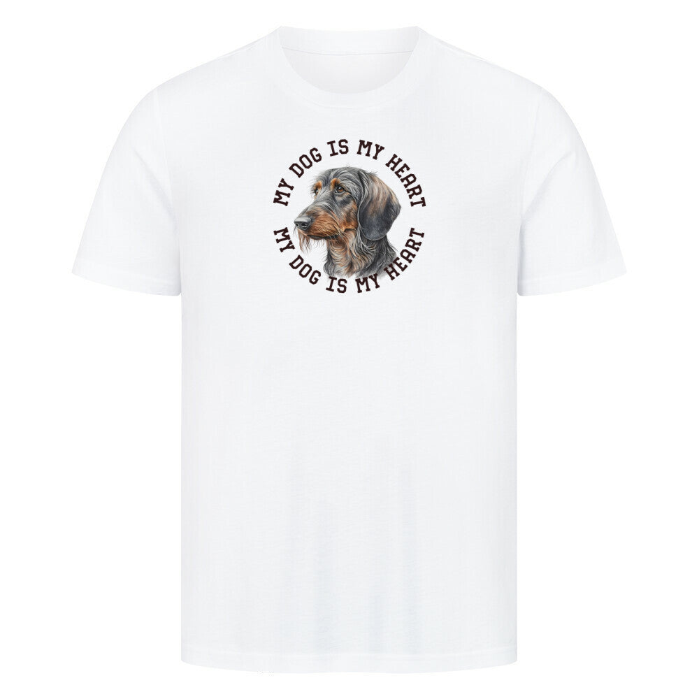 Premium T-Shirt "Rauhaar Dackel HEART" Weiß – hunde-shirt.de