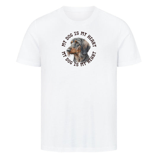 Premium T-Shirt "Rauhaar Dackel HEART" Weiß – hunde-shirt.de