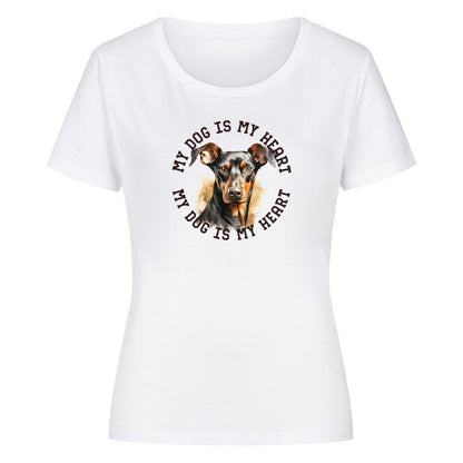 Premium Organic Damen-Shirt "Dobermann HEART" Weiß – hunde-shirt.de