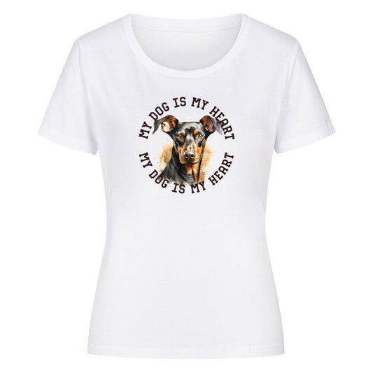 Premium Organic Damen-Shirt "Dobermann HEART" Weiß – hunde-shirt.de