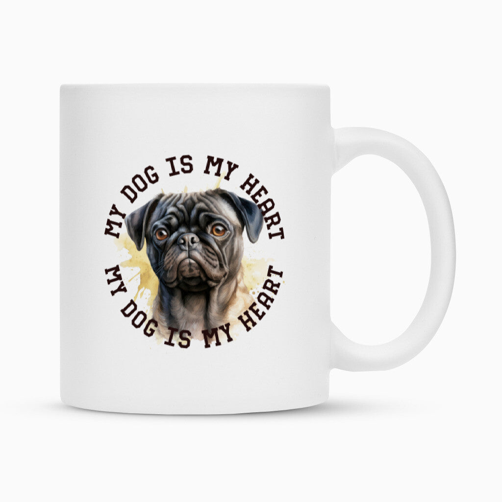 Tasse "Mops HEART 2" Weiß – hunde-shirt.de