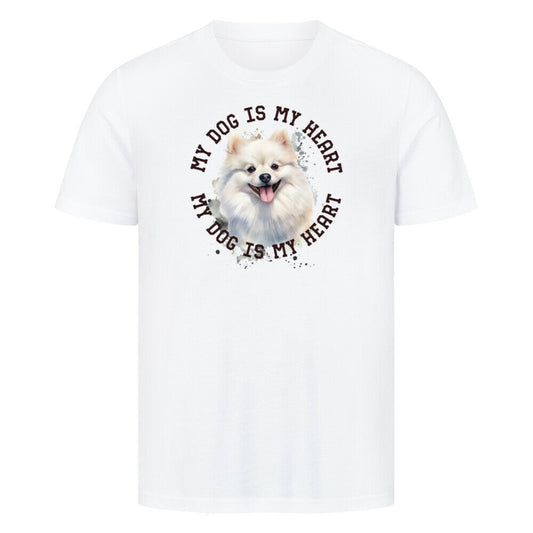 Premium T-Shirt "Pomeranian weiß HEART" Weiß – hunde-shirt.de