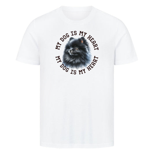 Premium T-Shirt "Pomeranian schwarz HEART" Weiß – hunde-shirt.de