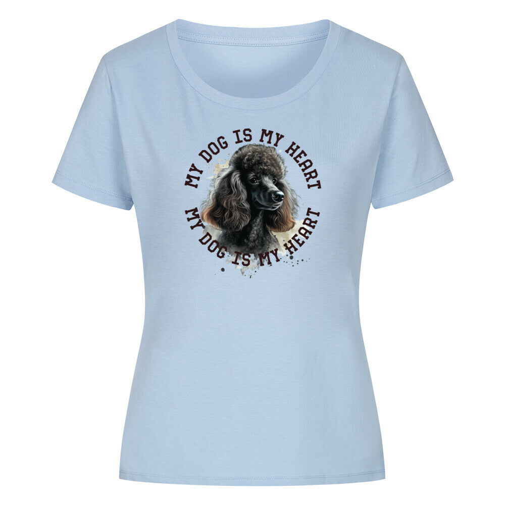 Premium Organic Damen-Shirt "Königspudel schwarz HEART" Sky Blue – hunde-shirt.de