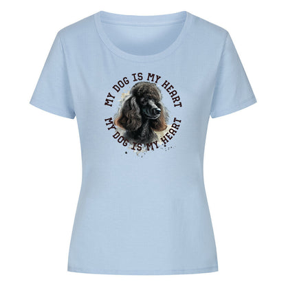 Premium Organic Damen-Shirt "Königspudel schwarz HEART" Sky Blue – hunde-shirt.de
