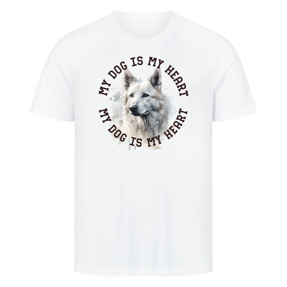 Premium T-Shirt "Weißer Schäferhund HEART" Weiß – hunde-shirt.de