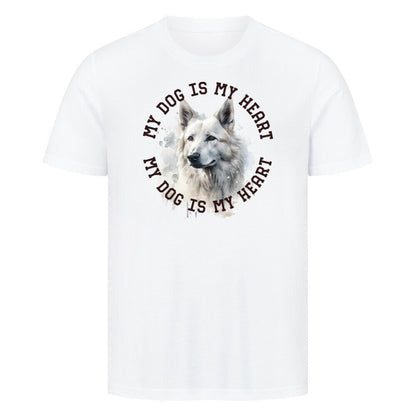 Premium T-Shirt "Weißer Schäferhund HEART" Weiß – hunde-shirt.de