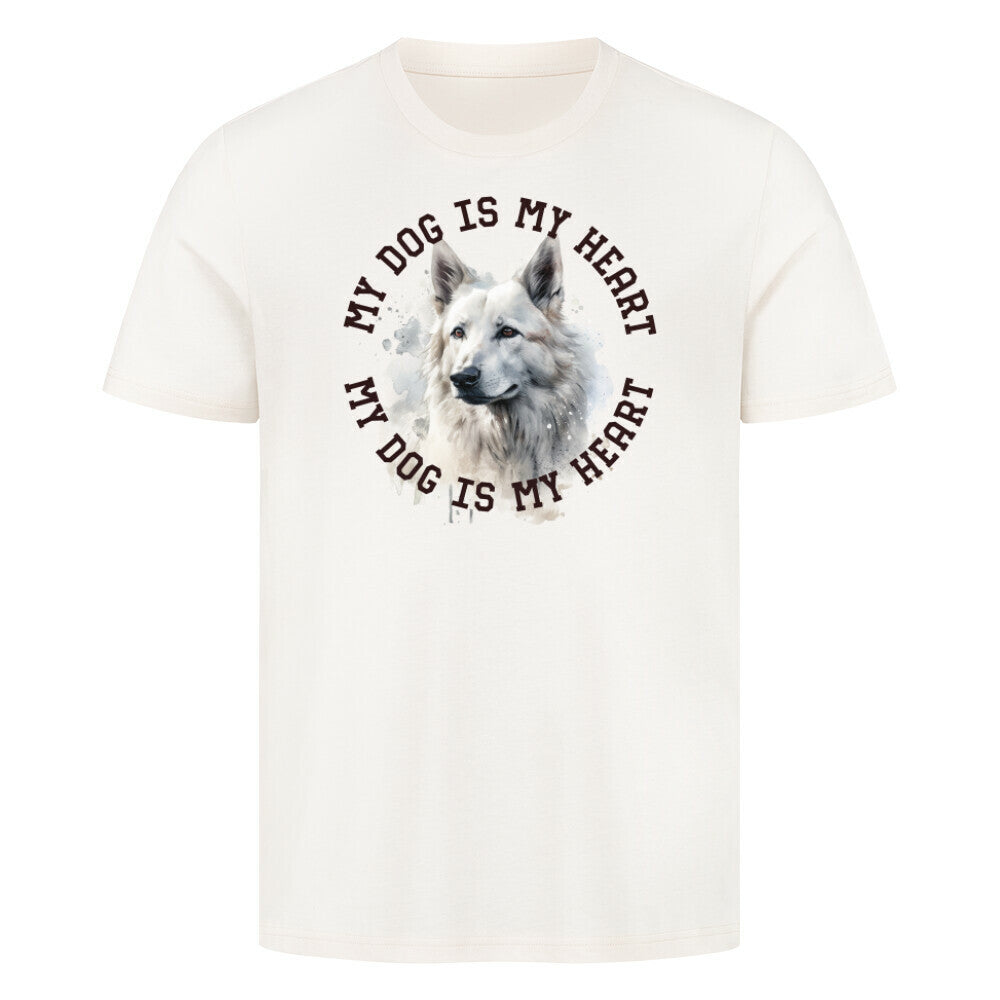 Premium T-Shirt "Weißer Schäferhund HEART" Natural Raw – hunde-shirt.de