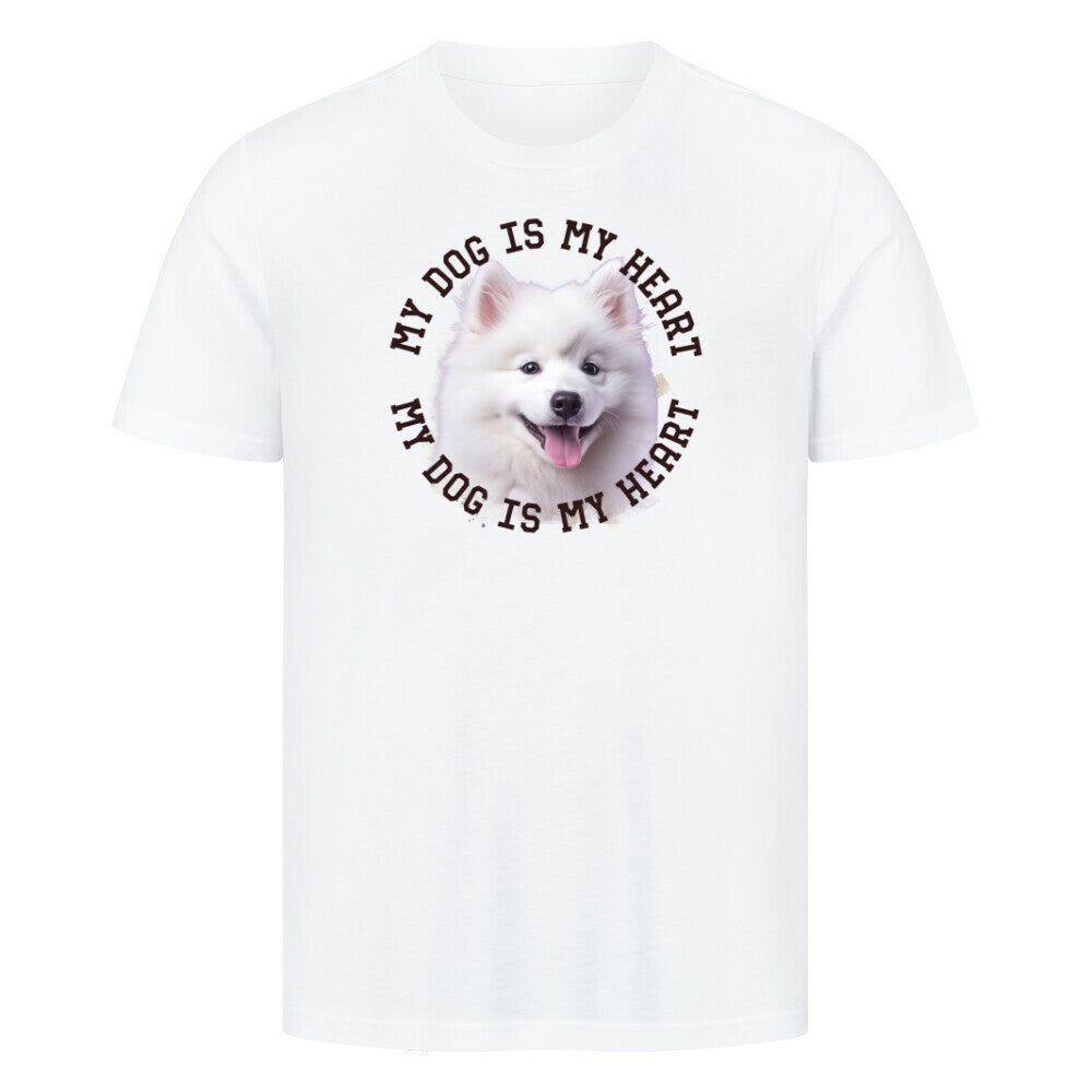 Premium T-Shirt "Japan-Spitz HEART" Weiß – hunde-shirt.de