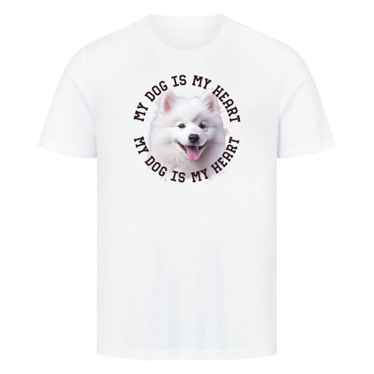 Premium T-Shirt "Japan-Spitz HEART" Weiß – hunde-shirt.de