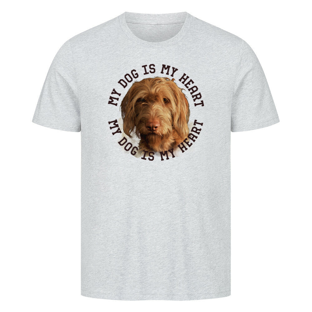 Premium T-Shirt "Drahthaar Vizsla HEART" Heather Grey – hunde-shirt.de