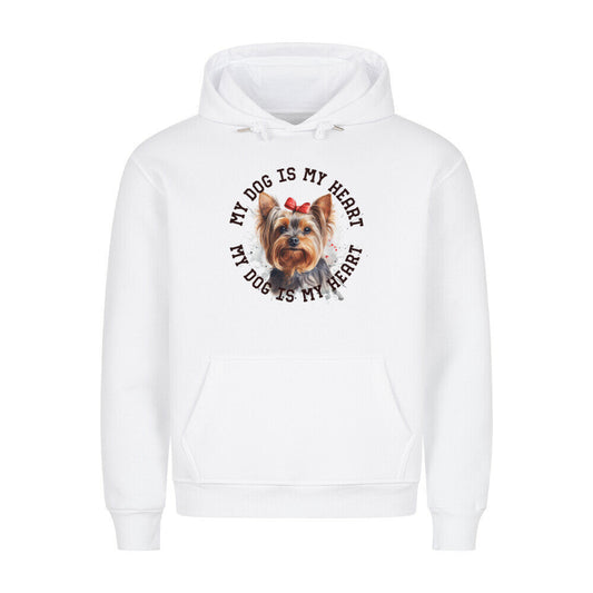 Premium Hoodie "Yorkshire Terrier Schleife" Weiß – hunde-shirt.de
