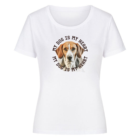 Premium Organic Damen-Shirt "American Foxhound HEART" Weiß – hunde-shirt.de