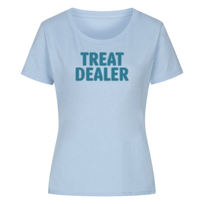 Premium Organic Damen-Shirt "Treat Dealer" Sky Blue – hunde-shirt.de