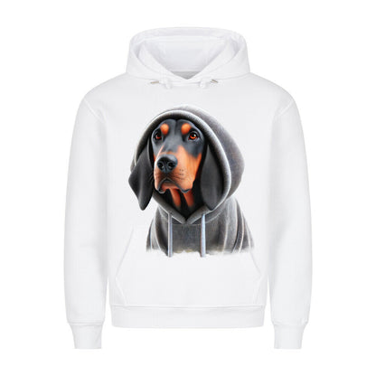 Premium Hoodie "Coonhound black and tan Hooded" Weiß – hunde-shirt.de