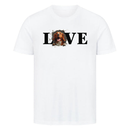 Premium T-Shirt "Irish red and white Setter LOVE" Weiß – hunde-shirt.de