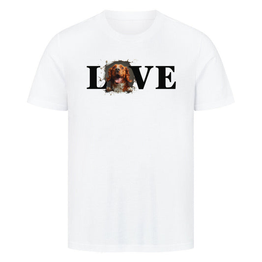 Premium T-Shirt "Irish red and white Setter LOVE" Weiß – hunde-shirt.de