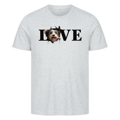 Premium T-Shirt "Bearded Collie LOVE" Heather Grey – hunde-shirt.de