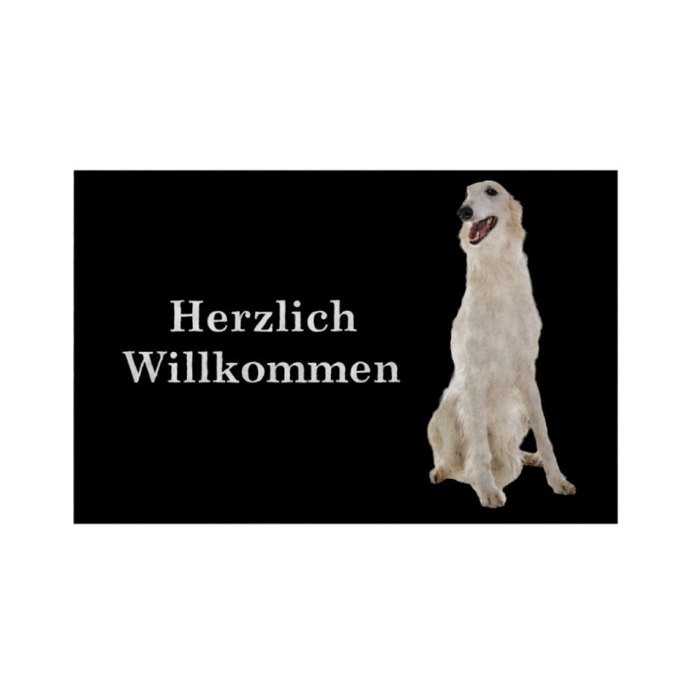 Fußmatte "Barsoi - Herzlich Willkommen" Weiß – hunde-shirt.de
