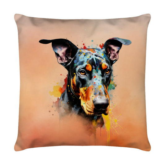 Kissen "Dobermann ORANGE" Weiß – hunde-shirt.de