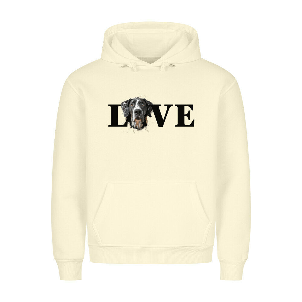 Premium Hoodie "Dogge LOVE" Beige – hunde-shirt.de