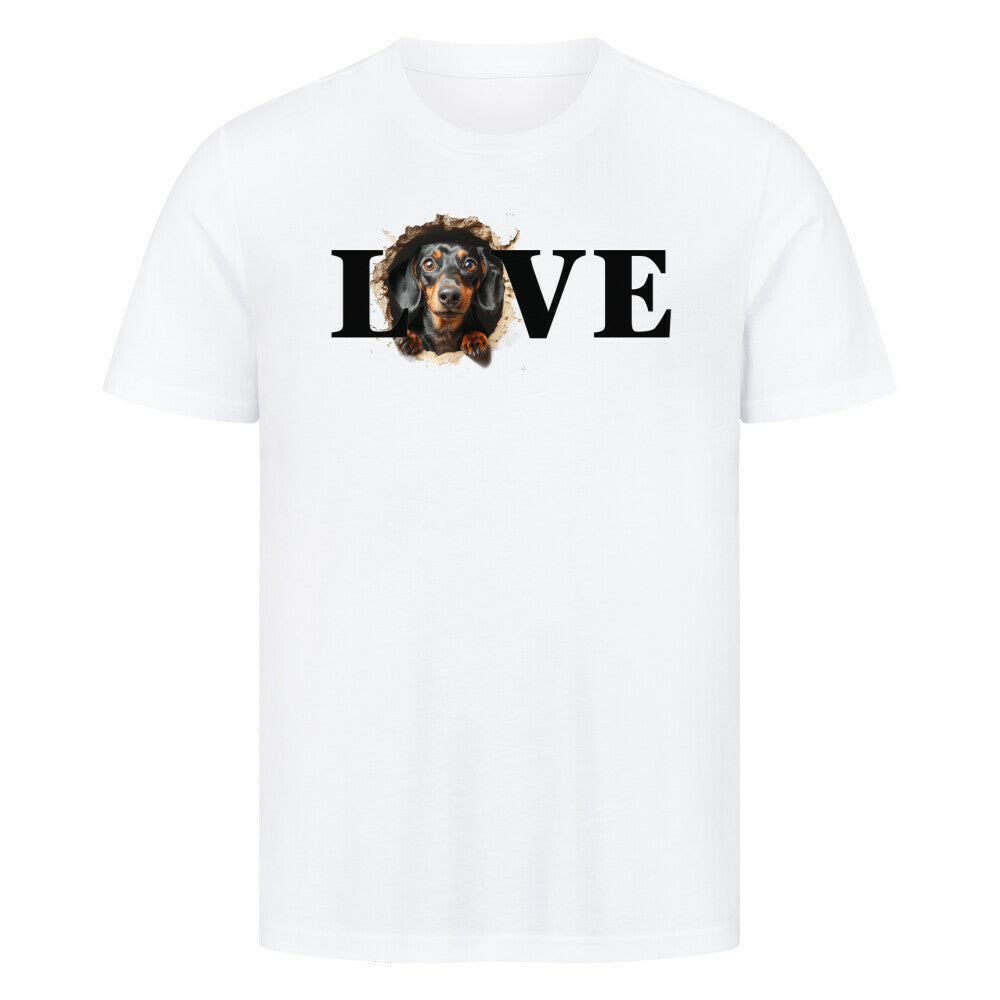 Premium T-Shirt "Dackel ( schwarz ) LOVE" Weiß – hunde-shirt.de