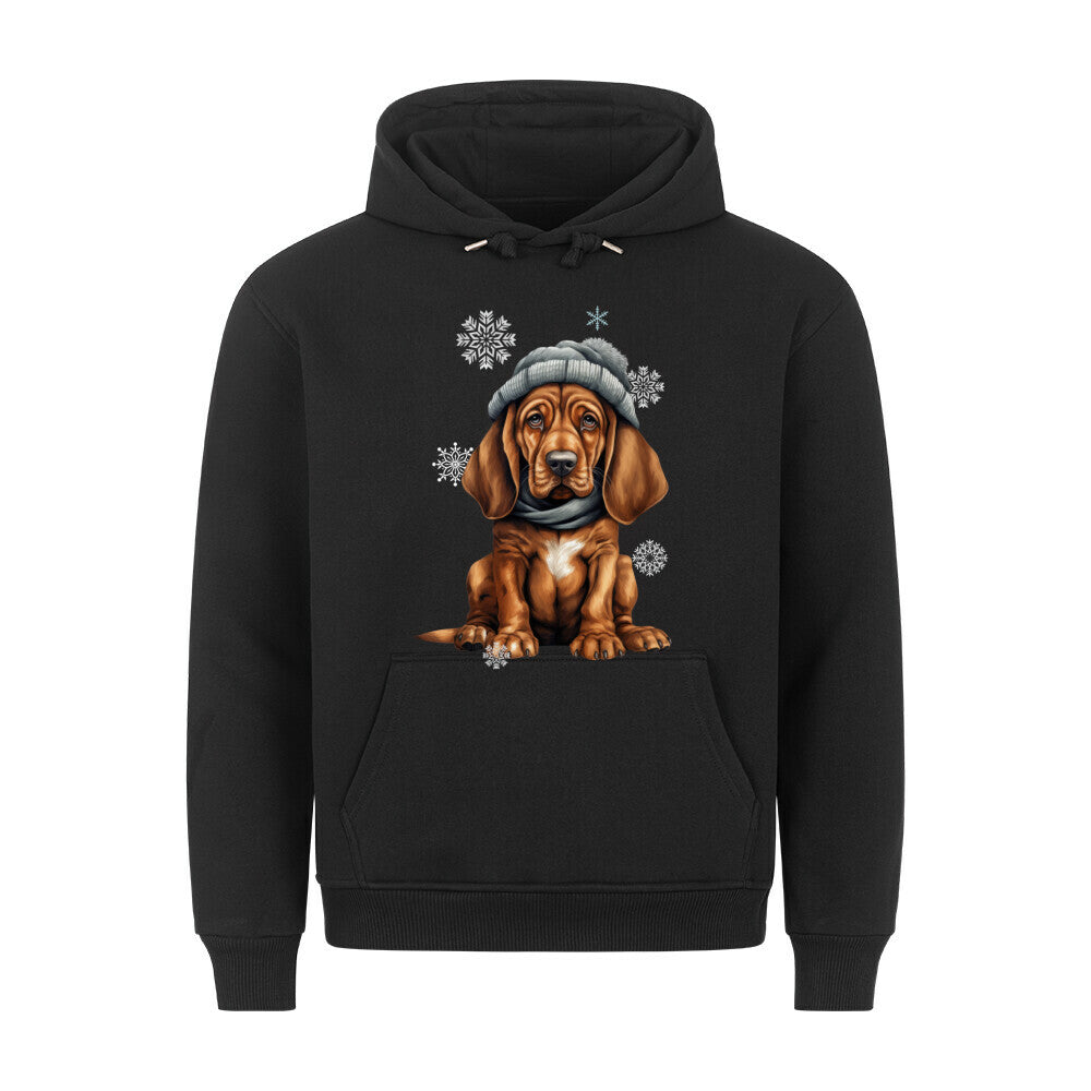 Premium Hoodie "Bloodhound Winter" Schwarz – hunde-shirt.de