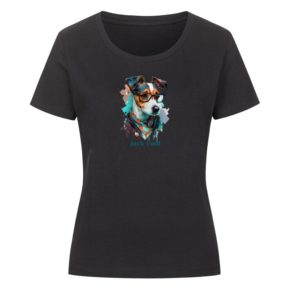 Premium Organic Damen-Shirt "Jack Russell - Jack Cool" Schwarz – hunde-shirt.de