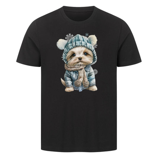 Premium T-Shirt "Maltipoo Winter" Schwarz – hunde-shirt.de