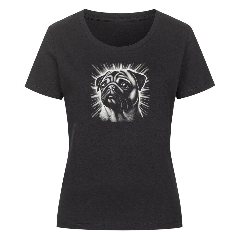 Premium Organic Damen-Shirt "Mops - Bright" Schwarz – hunde-shirt.de