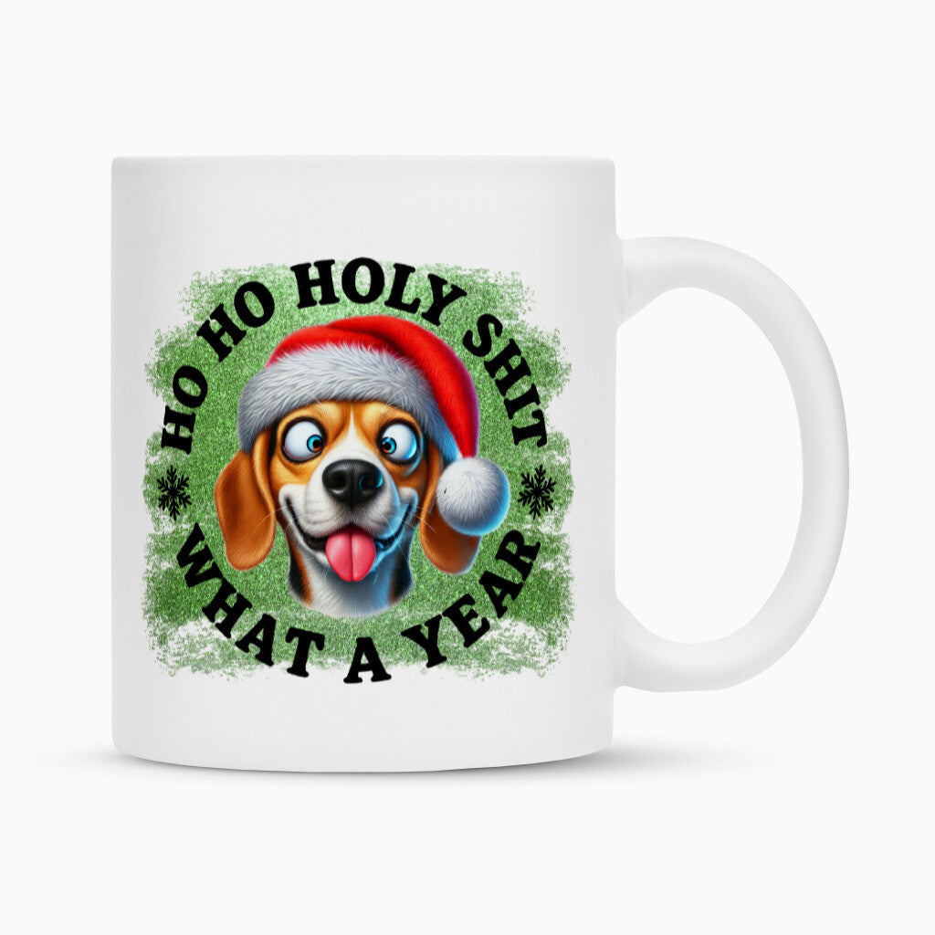Tasse "Beagle - HO HO..." Weiß – hunde-shirt.de