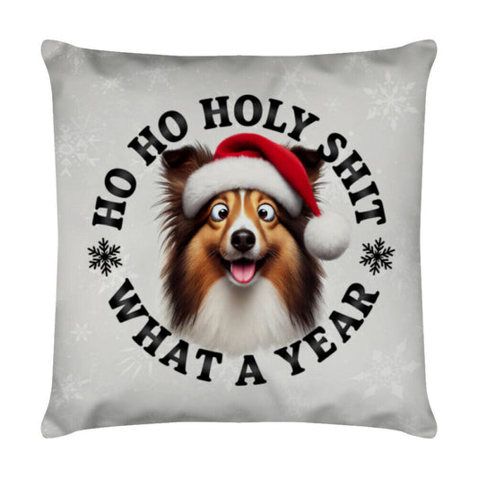 Kissen "Sheltie - HO HO..." Weiß – hunde-shirt.de
