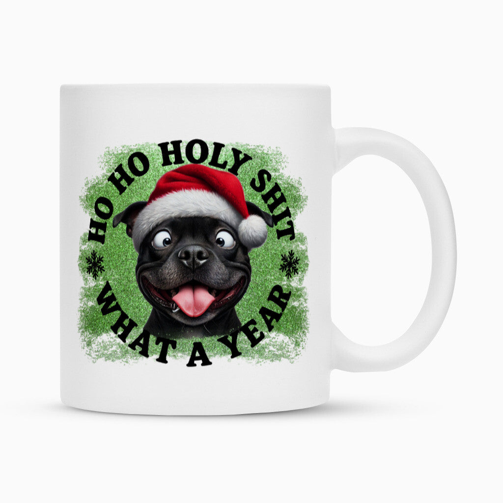 Tasse "Staffordshire Terrier ( schwarz ) - HO HO..." Weiß – hunde-shirt.de