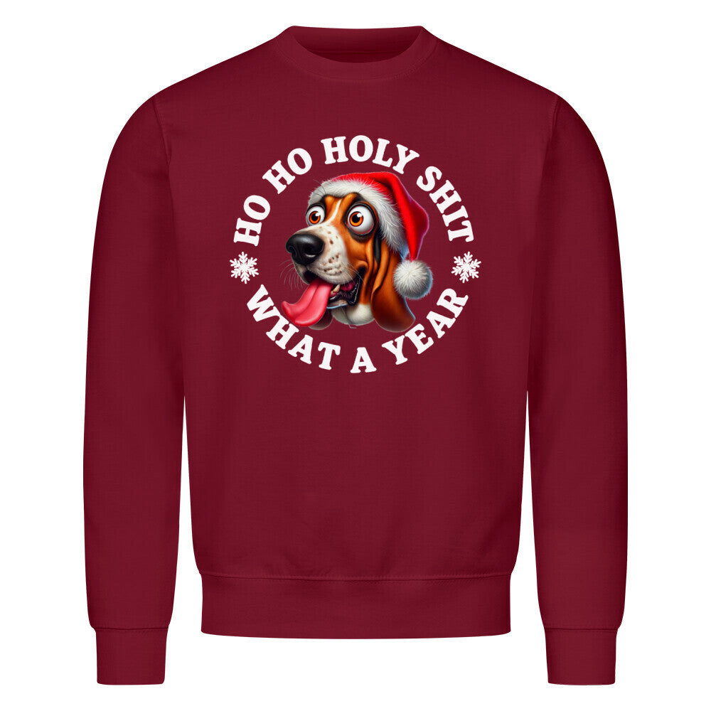 Premium Sweatshirt "Basset - HO HO..." Burgunder – hunde-shirt.de