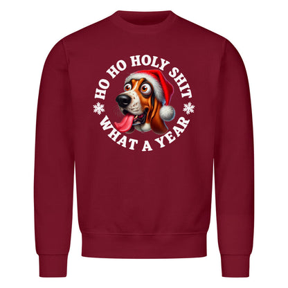 Premium Sweatshirt "Basset - HO HO..." Burgunder – hunde-shirt.de