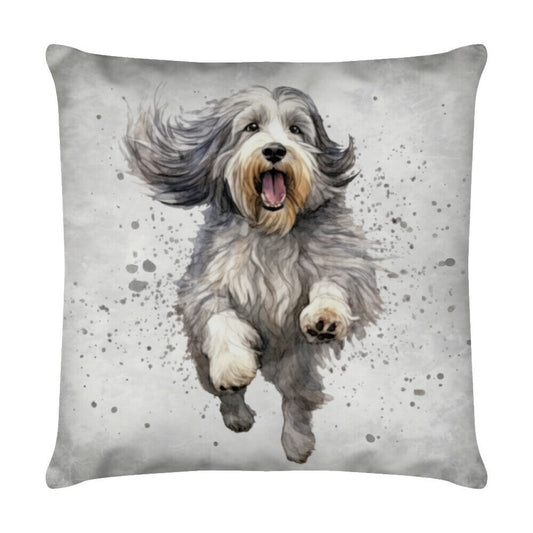 Kissen "Bearded Collie - Jump" Weiß – hunde-shirt.de