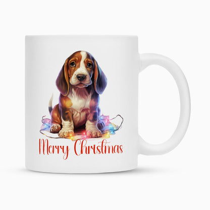 Tasse "Basset Puppy - Merry Christmas" Weiß – hunde-shirt.de