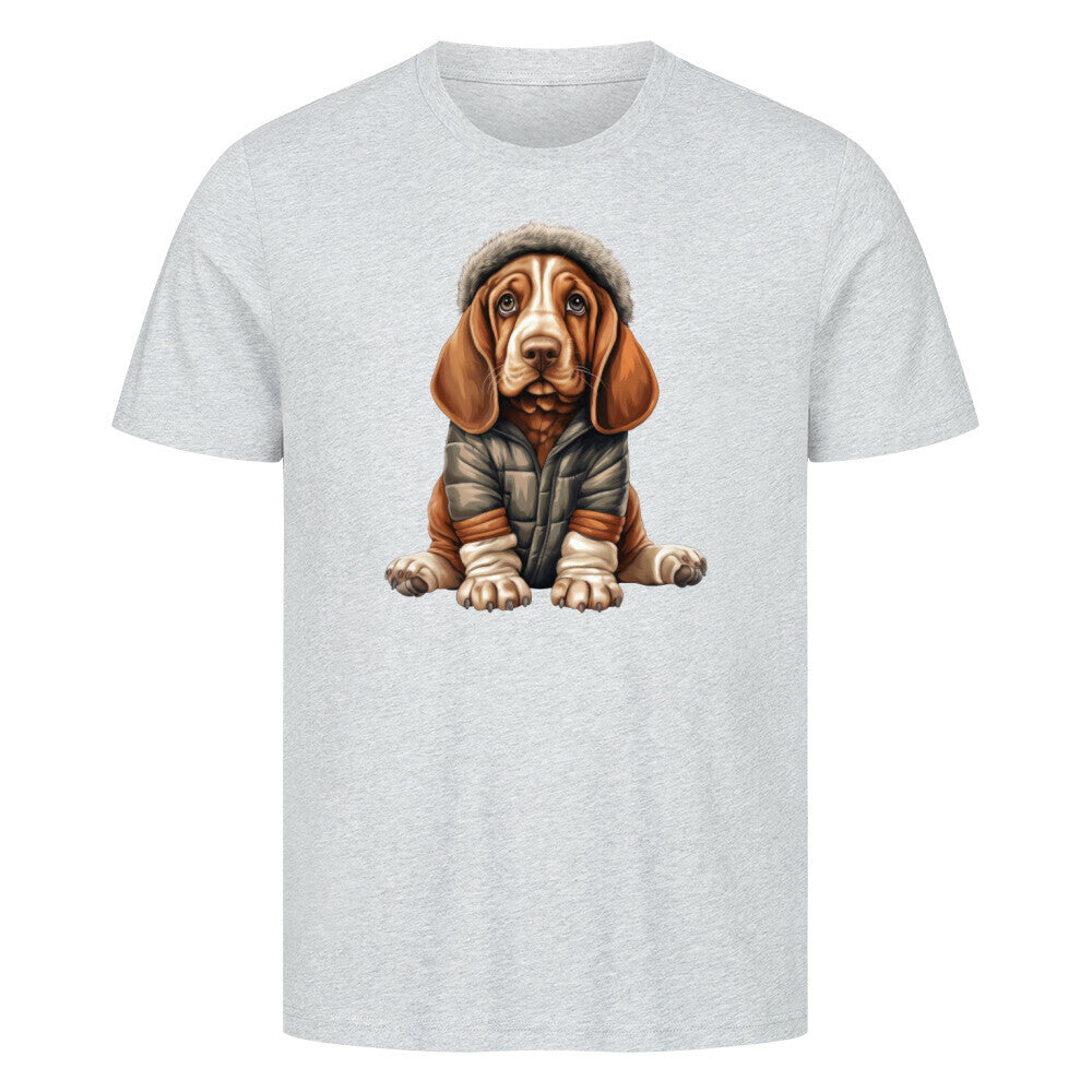 Premium T-Shirt "Basset - Winterbub" Heather Grey – hunde-shirt.de