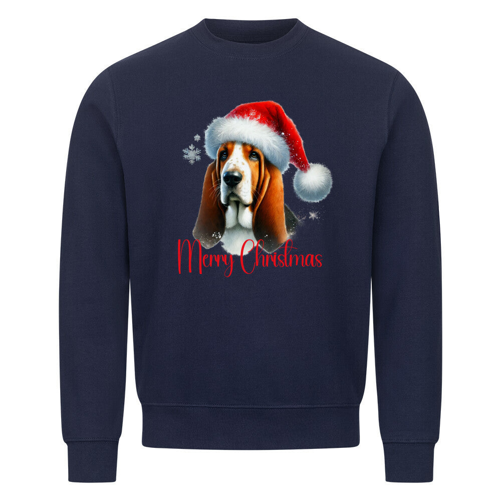 Premium Sweatshirt "Basset - Merry Christmas" Navy Blue – hunde-shirt.de